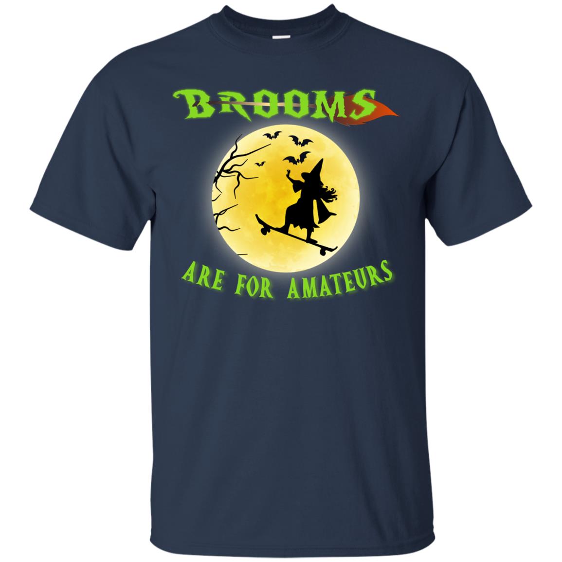 Brooms Are For Amateurs Witches Ride Skateboard Funny Halloween Shirt Navy