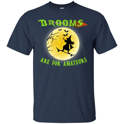 Brooms Are For Amateurs Witches Ride Skateboard Funny Halloween Shirt Navy