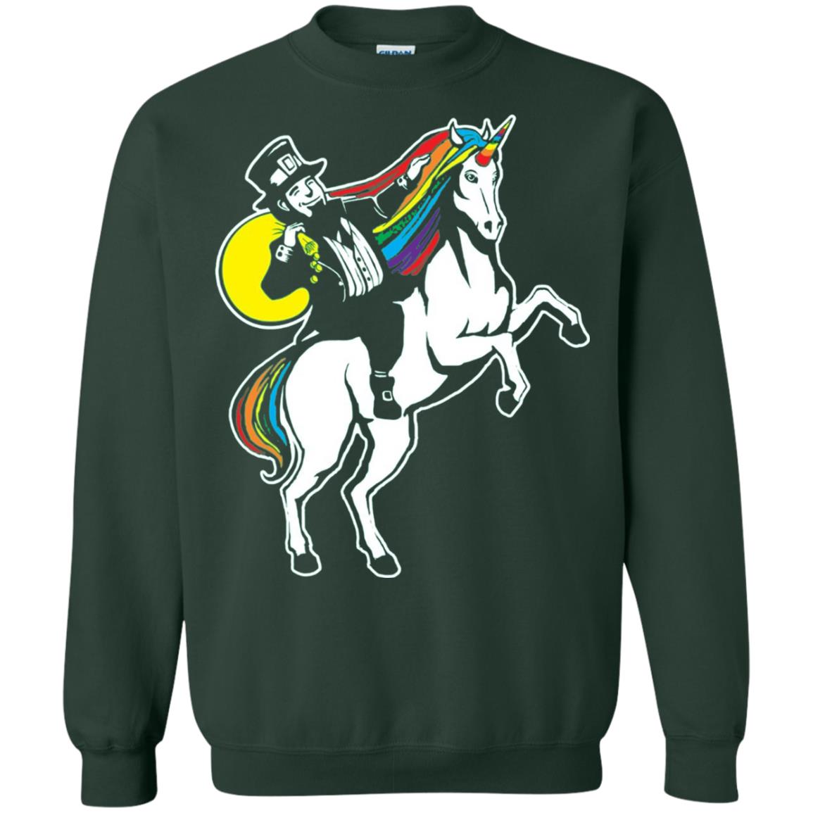 Lepricorn Leprechaun Riding Unicorn St Patrick_s Day T-shirt Forest Green