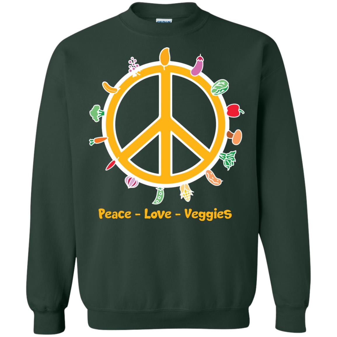 Vegetarian T-shirt Peace Love Veggies Forest Green