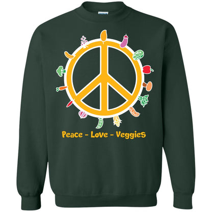 Vegetarian T-shirt Peace Love Veggies Forest Green