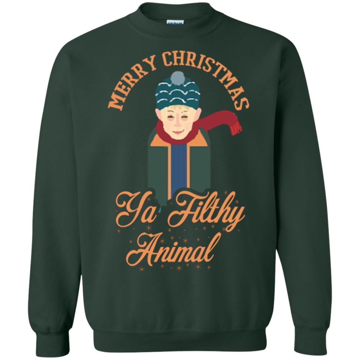 Christmas T-shirt Merry Christmas Ya Filthy Animal Forest Green