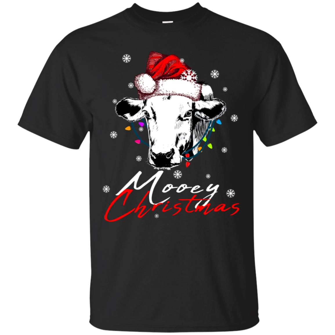 Mooey Merry Christmas X-mas Cow With Santa Hat And Lights Gift Shirt Black