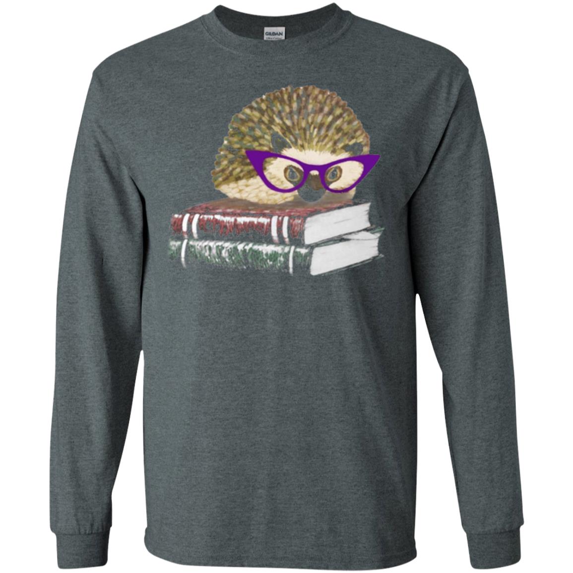 Adorable Hedgehog Book Nerd Gift Shirt Dark Heather