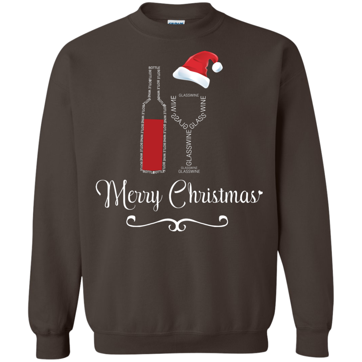 Christmas T-shirt Merry Christmas With Wine Botle And Glass Wine Dark Chocolate