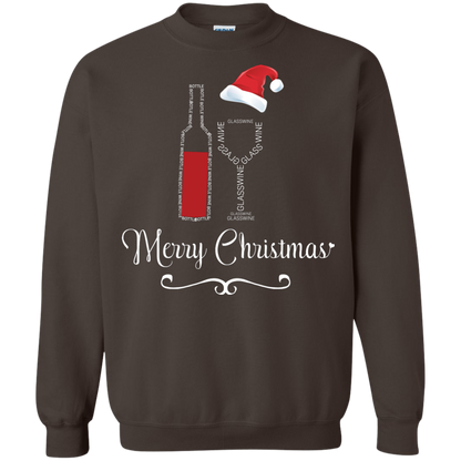 Christmas T-shirt Merry Christmas With Wine Botle And Glass Wine Dark Chocolate