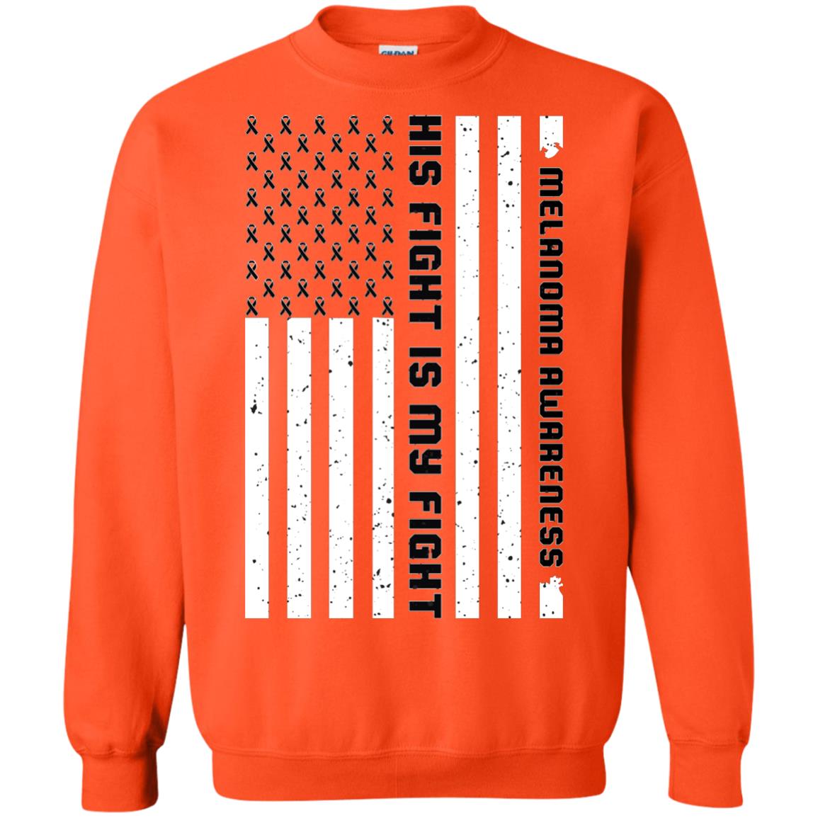 Melanoma Awareness His Fight Is My Fight Black Ribbon Stars Flag Of Usa Shirt Orange