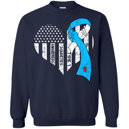 Diabetes Awareness Type 1 Ribbon Flag Shirt Navy