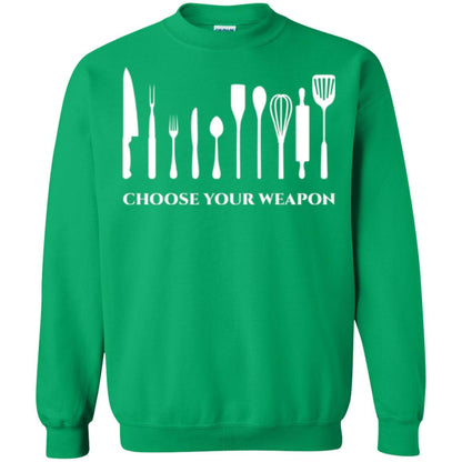 Chef Kitchen Cutlery T-shirt Choose Your Weapon Irish Green