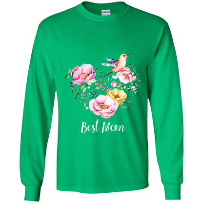 Best Mom Hummingbird Flower Heart Mommy Shirt Irish Green