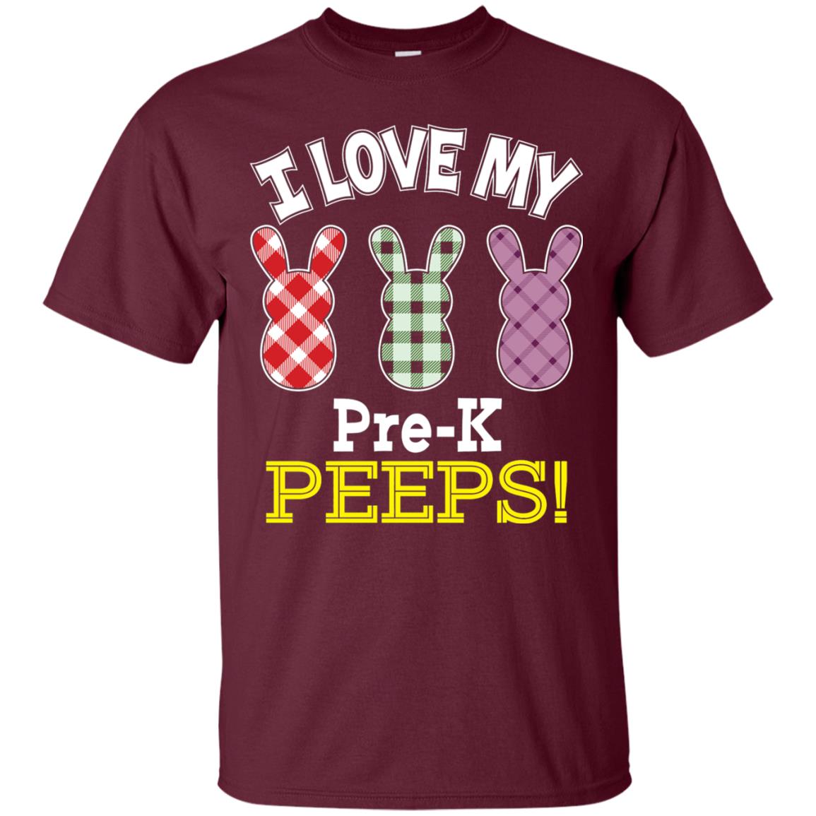 Teacher Easter Day T-shirt I Love My Pre-k Peeps Cute Bunny Maroon