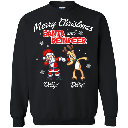 Christmas T-shirt Merry Christmas Santa And Reindeer Dilly Dilly Black