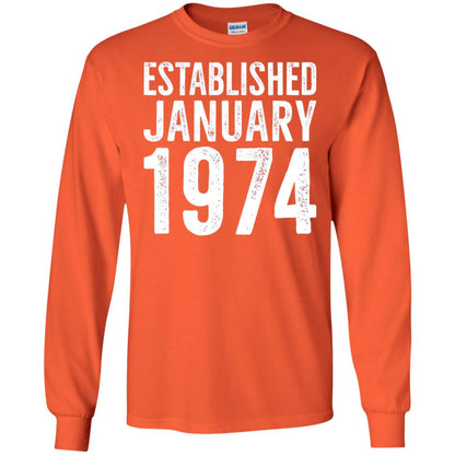Established January 1974 43rd Birthday T-shirt Orange