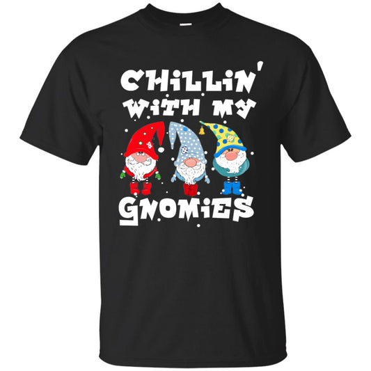 Chillin' With My Gnomies X-mas Gift Shirt For Mens Womens Kids Black