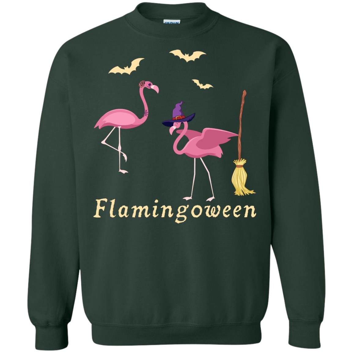 Flamingoween Flamingo Wicth Ride Stick Funny Quote On Haloween Gift Shirt Forest Green
