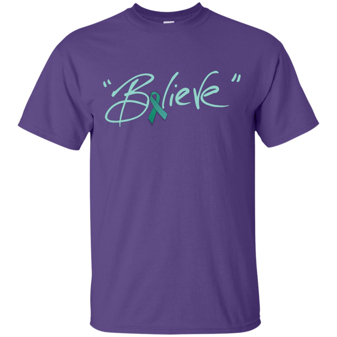 Ovarian Cancer Awareness Shirt Teal Ribbon Believe Purple