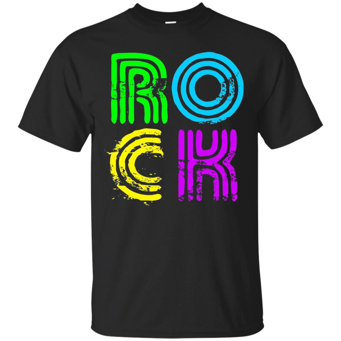 Bright Neon Colours Rock 80_s Retro Theme T-shirt Black