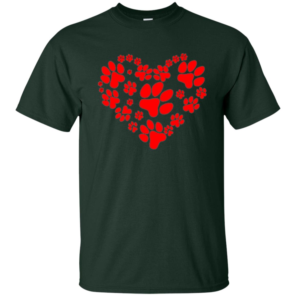 Dog Lover T-shirt Dog Paw Heart Valentine T-shirt Forest Green