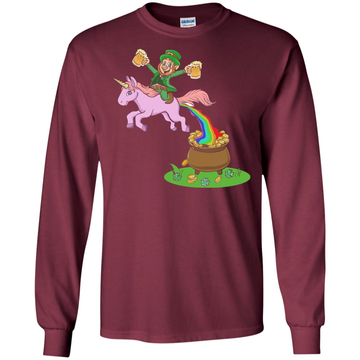 Leprechaun Riding A Unicorn Funny St Patricks Day T-shirt Maroon