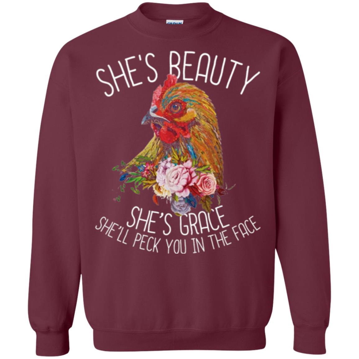 Chicken T-shirt She's Beauty She's Grace Maroon