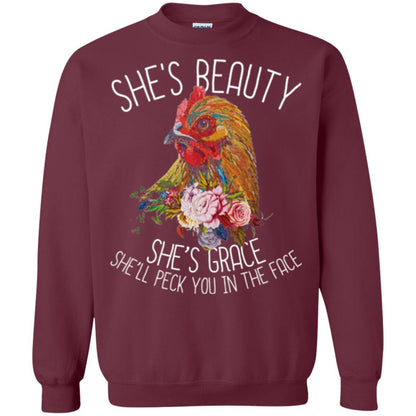 Chicken T-shirt She's Beauty She's Grace Maroon