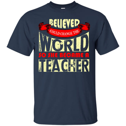 Teacher T-shirt So She Became A Teacher Navy