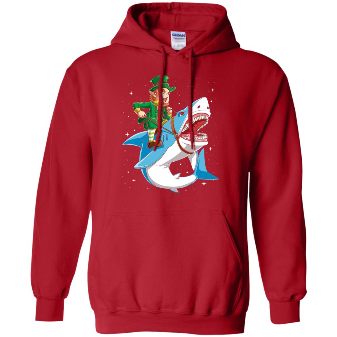 Leprechaun Riding Shark St Patricks Day T-shirt Red