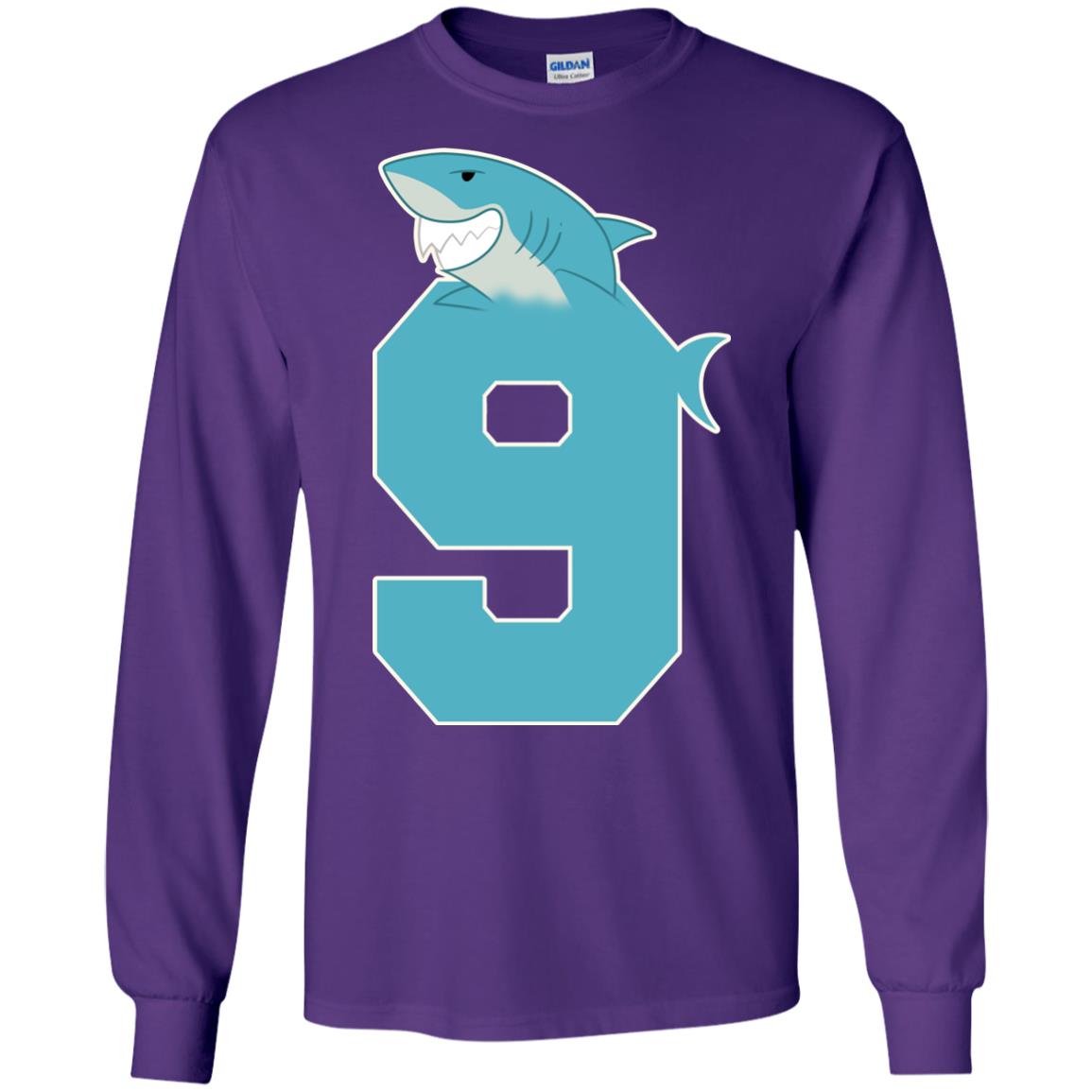9th Birthday Shark Party Shirt Purple