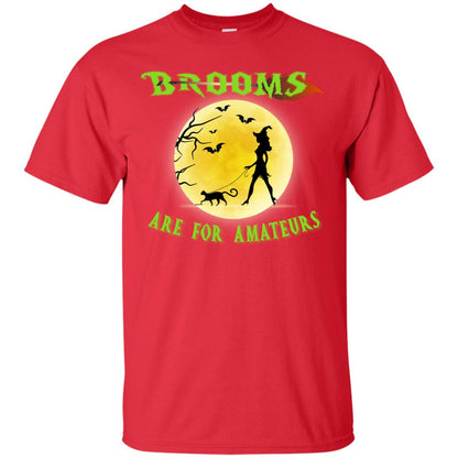 Brooms Are For Amateurs Witches Walk With Cat Funny Halloween Shirt Red