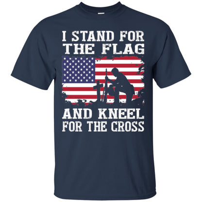 Miiitary T-shirt Stand For The Flag And Kneel For The Cross Navy