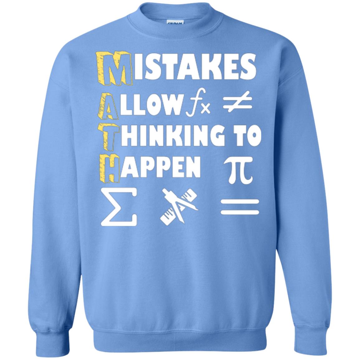 Math Lover T-shirt Mistakes Allow Thinking To Happen Carolina Blue