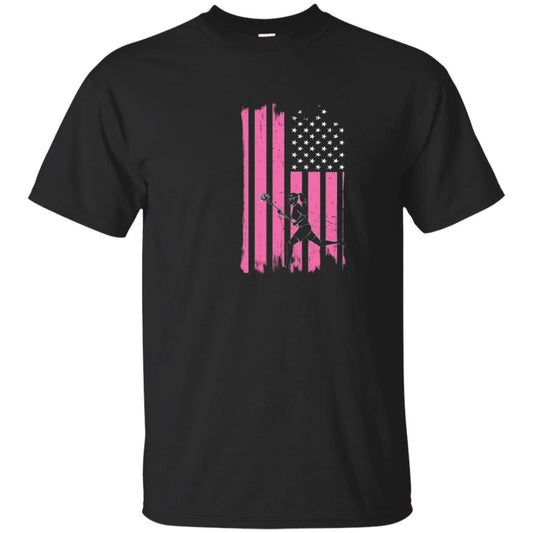 Girls Lacrosse Distressed American Flag Lacrosse Lover T-shirt Black