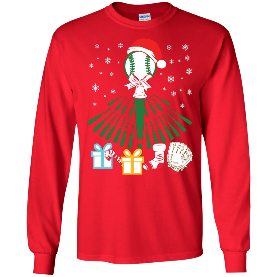 Baseball Christmas T-Shirt Red
