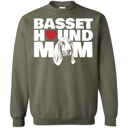 Basset Hound Mom Heart T-shirt Military Green