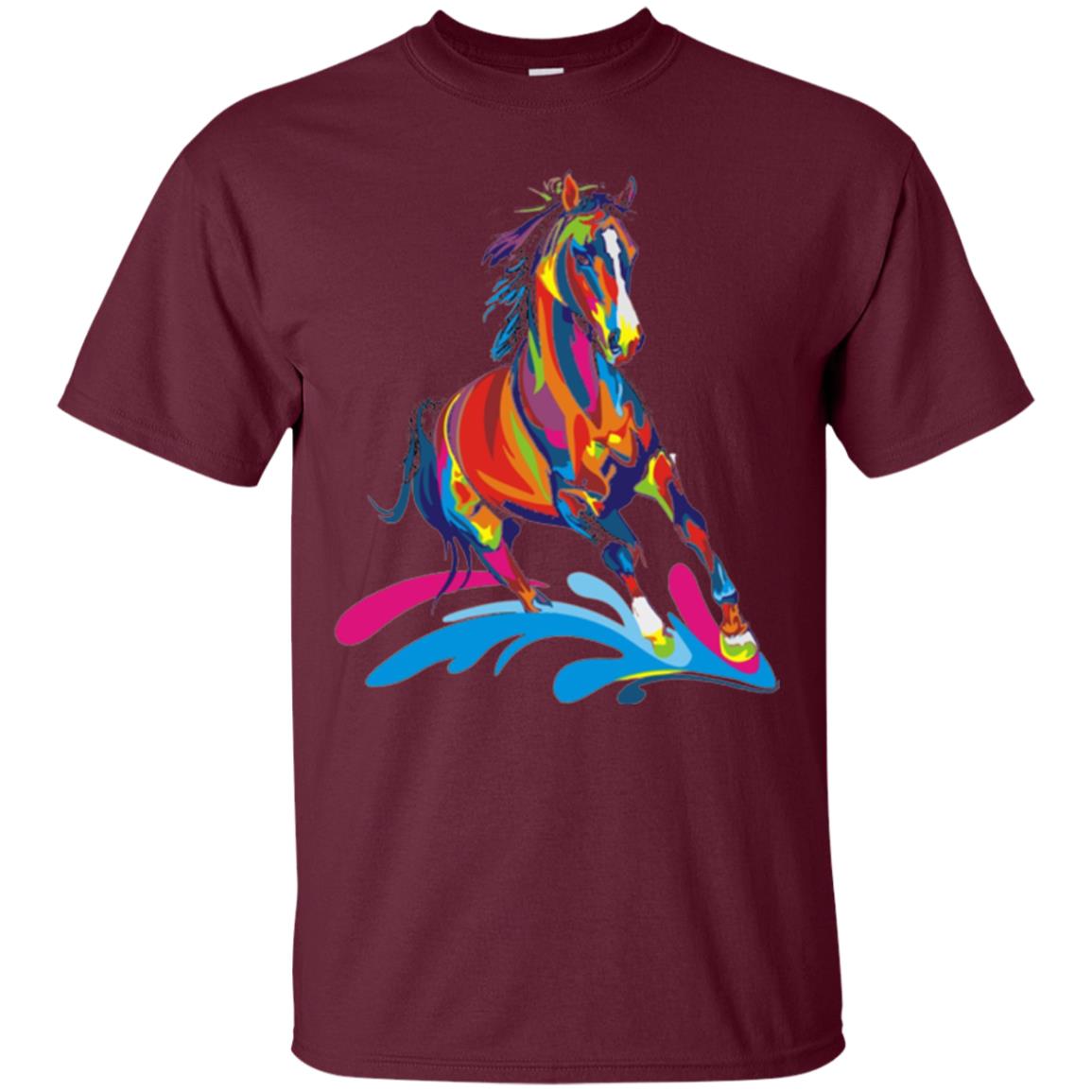 Horse Lovers T-shirts Colorful Horse Maroon