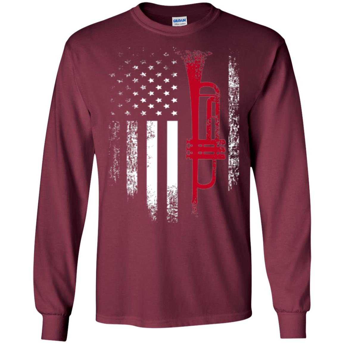 Trumpet Lovers T-shirt American Flag Maroon