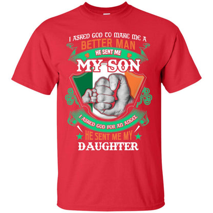 He Sent Me My Son He Sent Me My Daughter Saint Patrick's Day Shirt For Dad Red