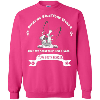 Frist We Steal Your Heart Boston Terrier T-shirt Heliconia