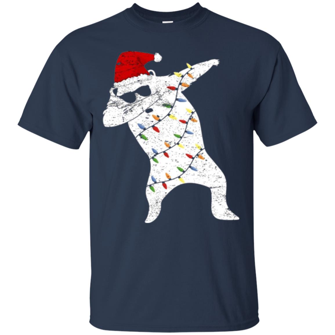 Christmas T-shirt Santa Bear Dabbing Lights Sunglasses Navy