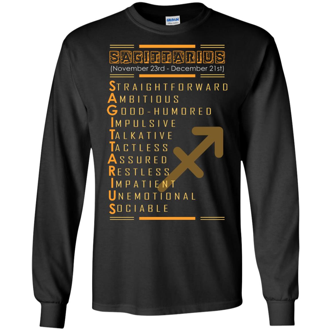 Sagittarius Birthday Shirt Straightforward Ambitious Good Humored Impulsive Talkative Black