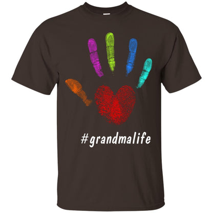 Grandma Life Fingerprint Heart Hand Grandmom Grandmother Shirt Dark Chocolate