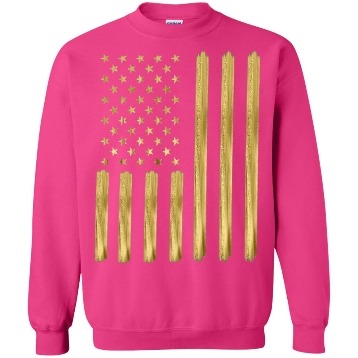 Faux Gold Paint American Flag T-shirt Heliconia