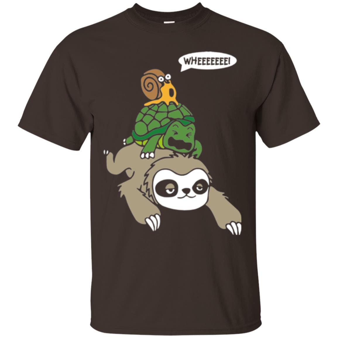 Running Wild T-shirt Sloth Turtle And Snail Piggyback Dark Chocolate