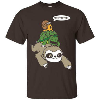 Running Wild T-shirt Sloth Turtle And Snail Piggyback Dark Chocolate