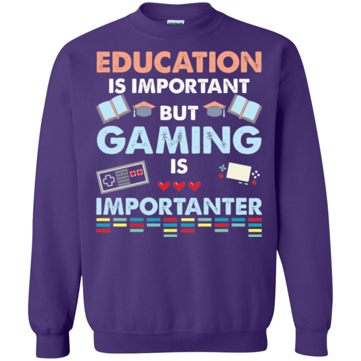 Education Is Important But Gaming Importanter Gamer T-shirt Purple