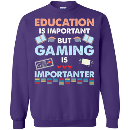 Education Is Important But Gaming Importanter Gamer T-shirt Purple