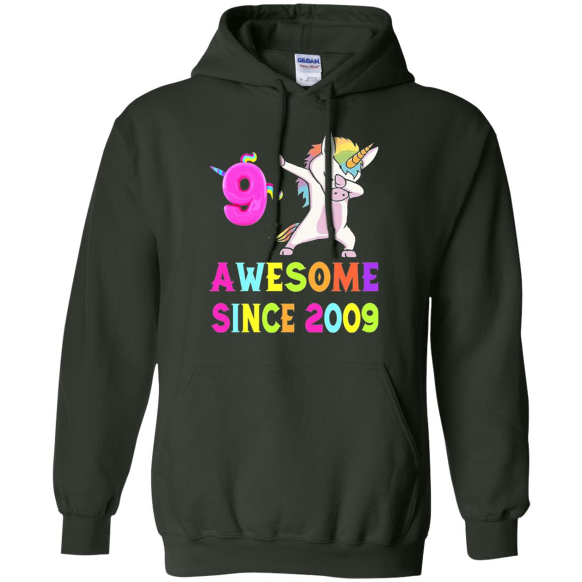 9th Birthday T-shirt Unicorn Dabbing Awesome Since 2009 Forest Green