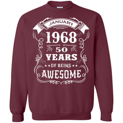 50th Birthday T-shirt Born In January 1968 Maroon
