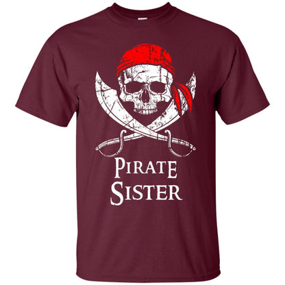 Family T-shirt Pirate Sister Jolly Roger Skull Crossbones Maroon
