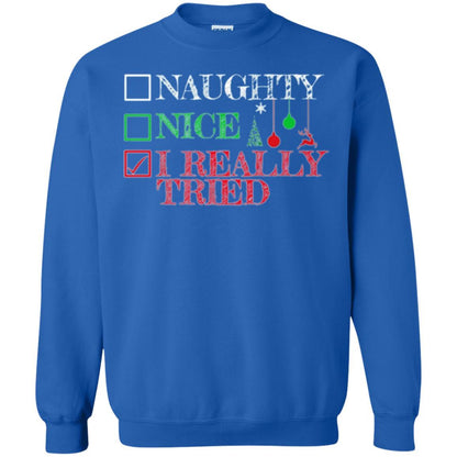 Christmas T-shirt Naugth Nice I Ready Tried Royal